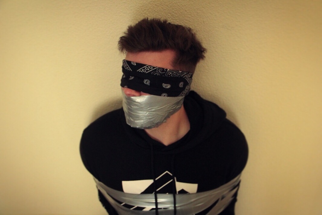 Blindfolded guy teased